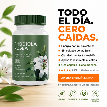 Rhodiola Rosea® - Suplemento Orgánico para Aliviar el estrés, Energía sostenida, Enfoque mental y Apoyo natural de bienestar diario