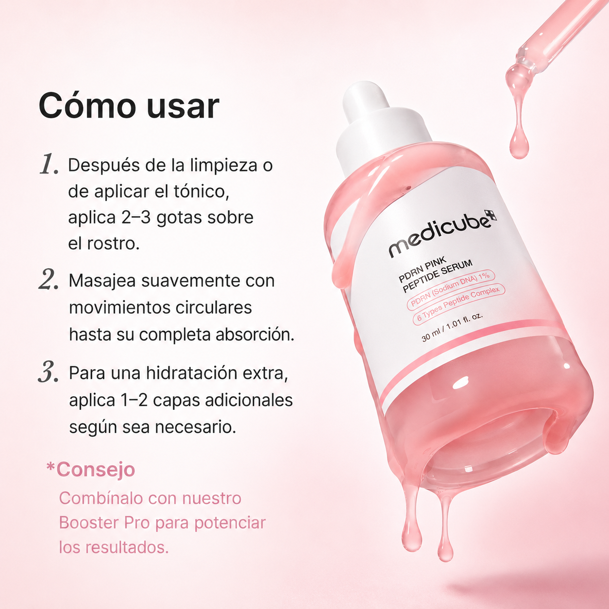 Medicube® Serum ADN de Salmón PDRN Rosa - Glow, hidratación, firmeza, elasticidad y tono más uniforme.