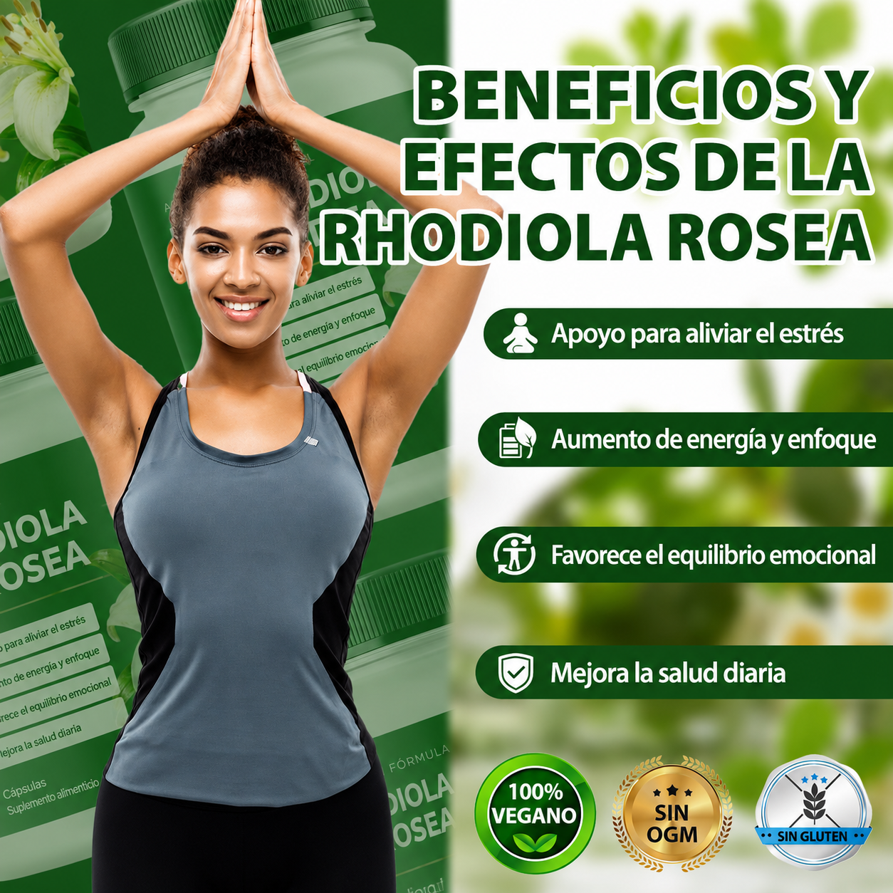 Rhodiola Rosea® - Suplemento Orgánico para Aliviar el estrés, Energía sostenida, Enfoque mental y Apoyo natural de bienestar diario