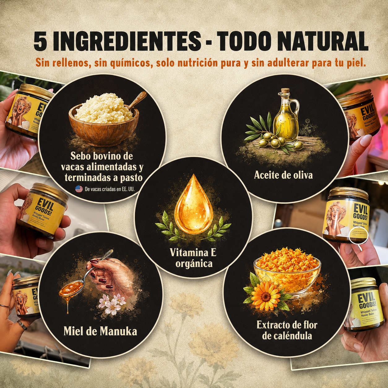 Evil Goods™ - Crema Nutritiva Hidratante con Tallow de Res, Piel Seca y Sensible