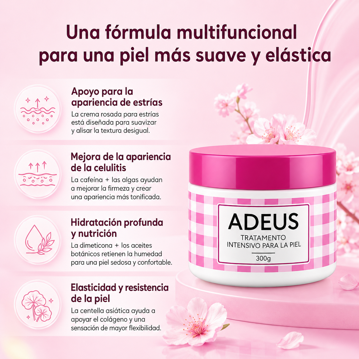 ADEUS Crema Brasileña Para Piel Seca Estrías Celulitis visual y falta de Firmeza