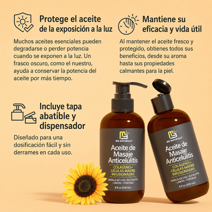 M3 Naturals® -  Aceite de masaje Anticelulitis infundido con Colágeno y Células Madre