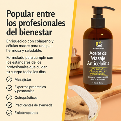 M3 Naturals® -  Aceite de masaje Anticelulitis infundido con Colágeno y Células Madre