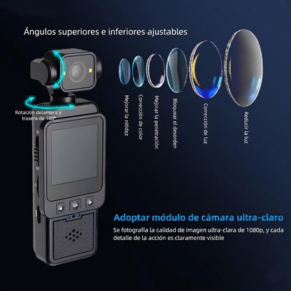 JDI® Cámara deportiva inteligente - Estabilización de 3 ejes, enfoque rápido, seguimiento de cara/objetos.