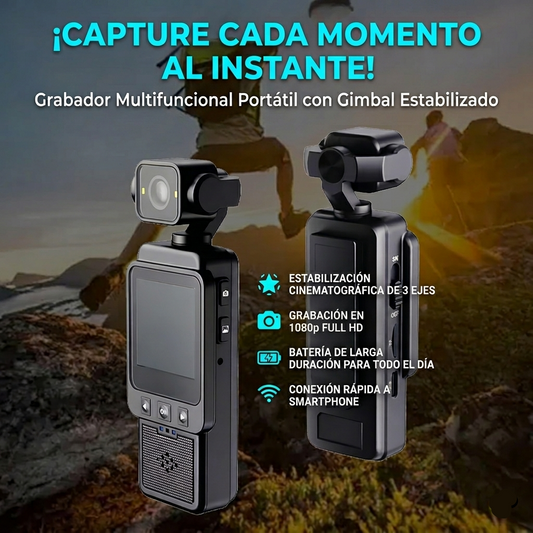 JDI® Cámara deportiva inteligente - Estabilización de 3 ejes, enfoque rápido, seguimiento de cara/objetos.