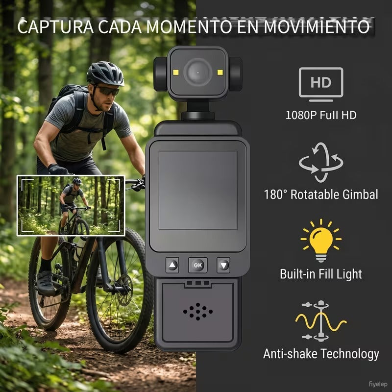 JDI® Cámara deportiva inteligente - Estabilización de 3 ejes, enfoque rápido, seguimiento de cara/objetos.