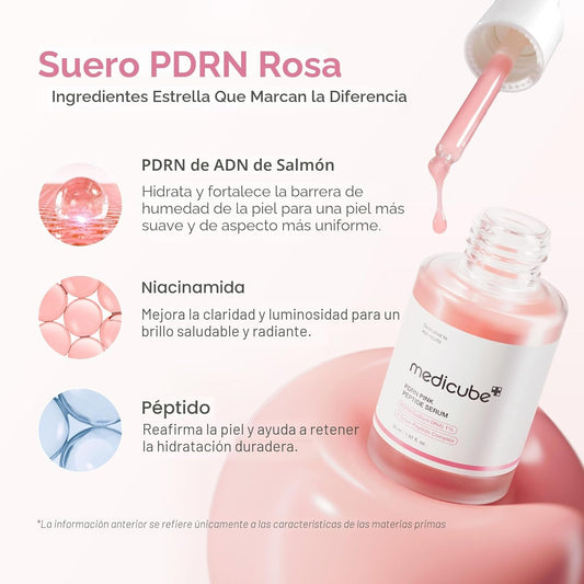 Medicube® Serum ADN de Salmón PDRN Rosa - Glow, hidratación, firmeza, elasticidad y tono más uniforme.