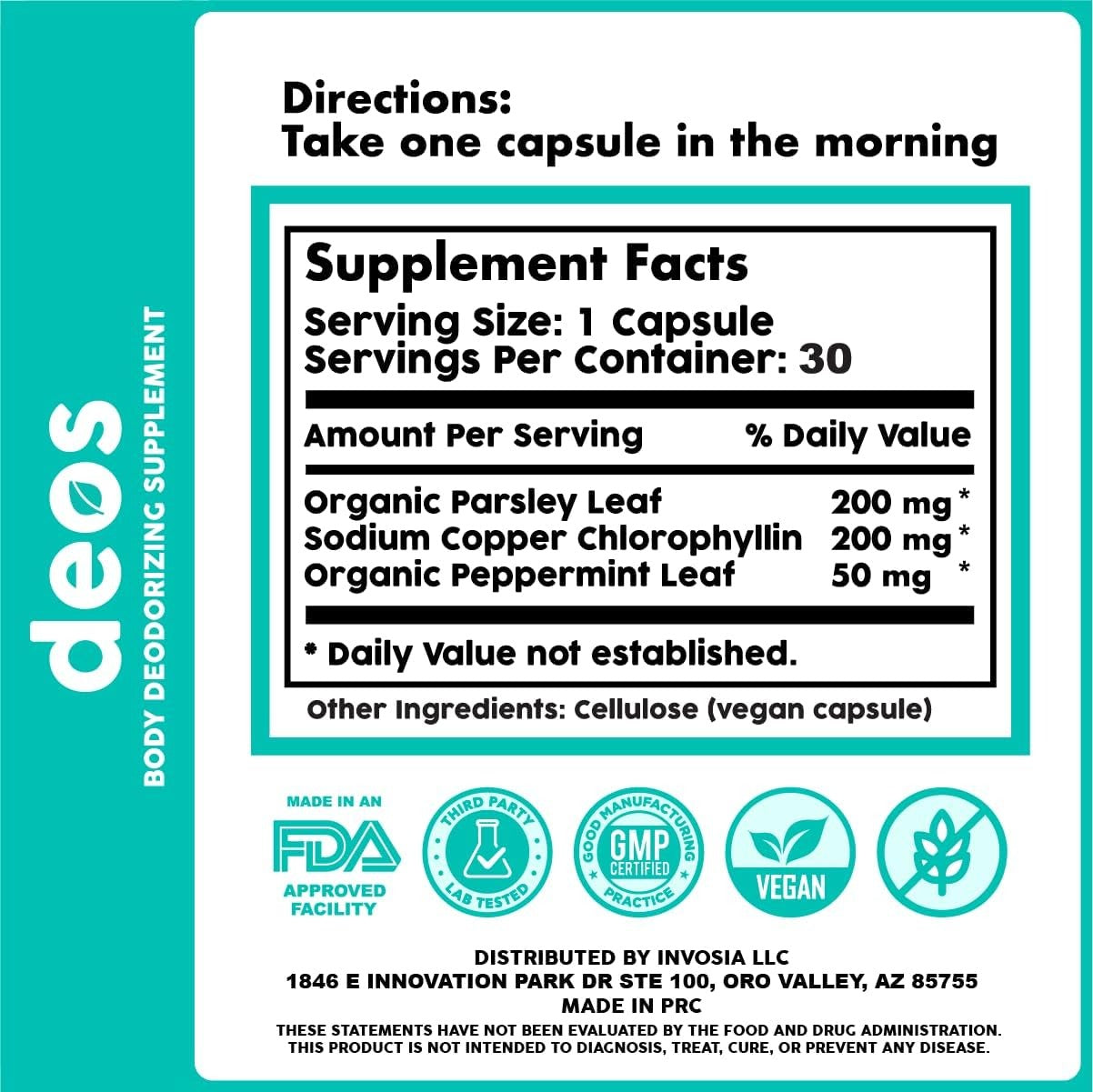 DEOS® cápsulas de clorofila: apoya la salud intestinal, mejora la digestión y ayuda a controlar olores de forma natural. 30 cápsulas